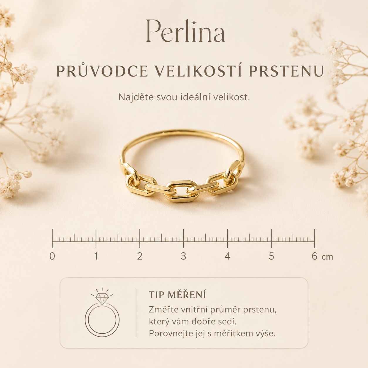 Měření velikosti prstenu PERLINA